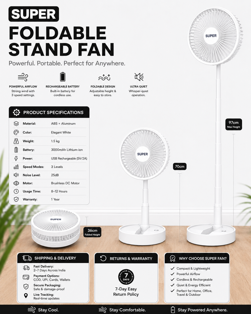 𝐀𝐢𝐫𝐅𝐥𝐞𝐱 𝐒𝐮𝐩𝐞𝐫™ - Portable Cooling Fan
