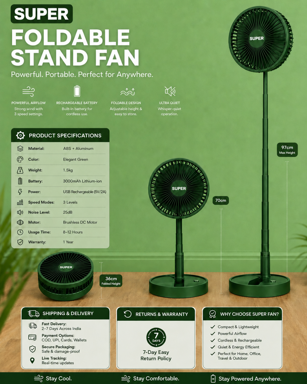 𝐀𝐢𝐫𝐅𝐥𝐞𝐱 𝐒𝐮𝐩𝐞𝐫™ - Portable Cooling Fan